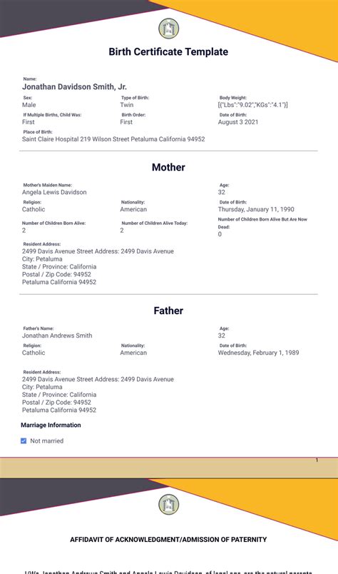 Birth Certificate Template - PDF Templates | Jotform