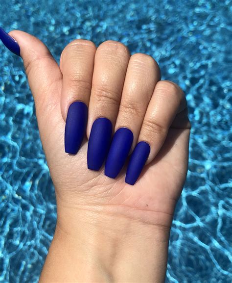 Acrylic Nails Coffin Matte, Blue Matte Nails, Royal Blue Nails, Navy ...