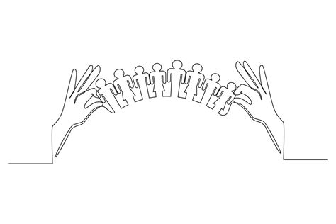 Single one line drawing hands holding paper families. World population ...