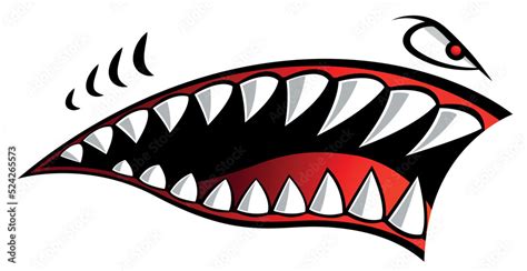 Flying tigers bomber plane vector graphic angry shark teeth shark mouth ...