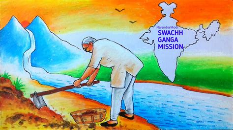 Narendra modi swachh ganga mission drawing||ganga river drawing - YouTube