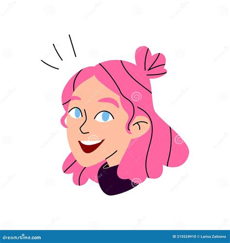 The Head of a Pink-haired Girl with Blue Eyes. Young Female Face ...