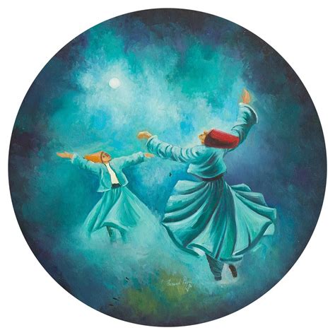 Two Sufis Dancing Sama Artwork | Sufi Dervish Whirling Painting