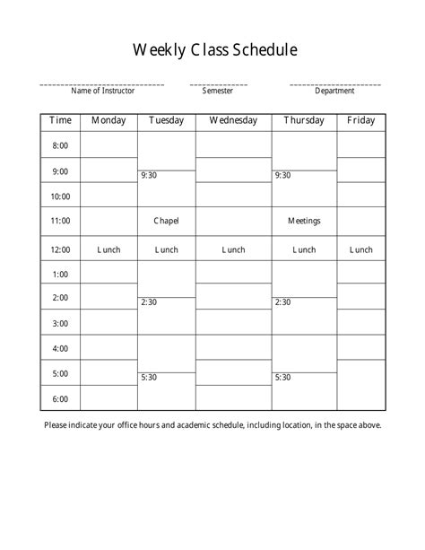 Weekly Class Schedule Template Download Printable Pdf Templateroller ...