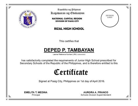 Certificate Of Completion High School Diploma Perfect Bulletin Editable ...