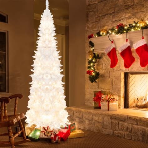 7FT Pre-Lit Slim Pencil Christmas Tree Full Artificial Tree w/ LED ...