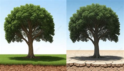 Green Tree Desert And Cracked Earth Climate Change Concept Background ...