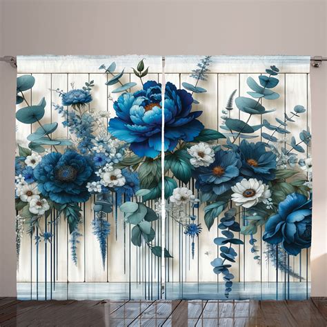 Latitude Run® Curtains 2 Panel Set, Floral Peony Daisy Eucalyptus Teal ...