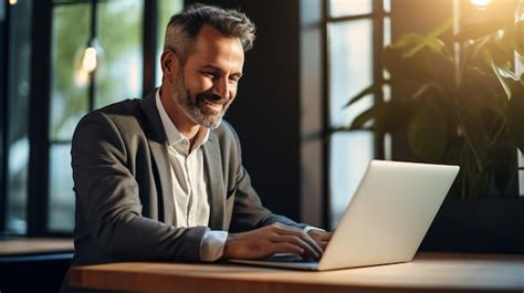 Premium AI Image | Smiling indian business man working on laptop at ...