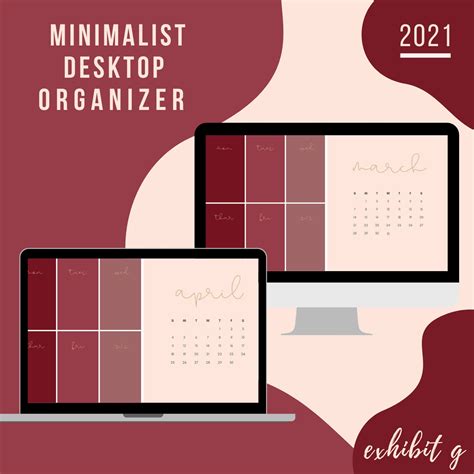 2021 Minimalist Monthly & Weekly Calendar Desktop Wallpaper | Etsy