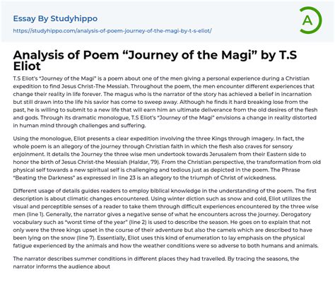 Analysis of Poem “Journey of the Magi” by T.S Eliot Essay Example ...