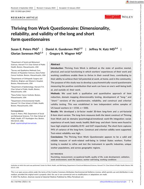 (PDF) Thriving from Work Questionnaire: Dimensionality, reliability ...