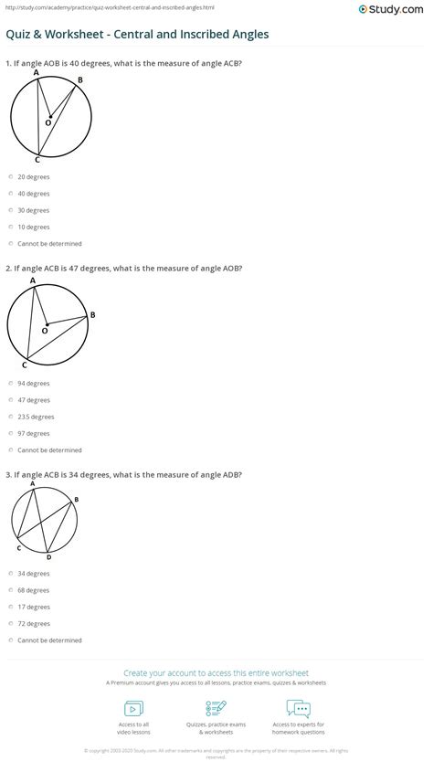 Central And Inscribed Angle Worksheet - Zipworksheet.com