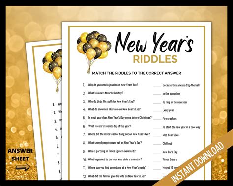 New Year's Eve Riddles, NYE Party Games, New Years Eve Printable Game ...