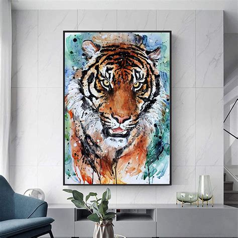 Prints Wall Abstract Tiger Art Painting On Canvas Animal Colorful ...