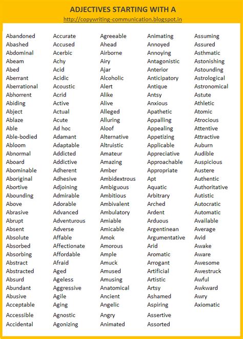 A Copywriter's Blog: A Adjectives: List of adjectives starting with the ...