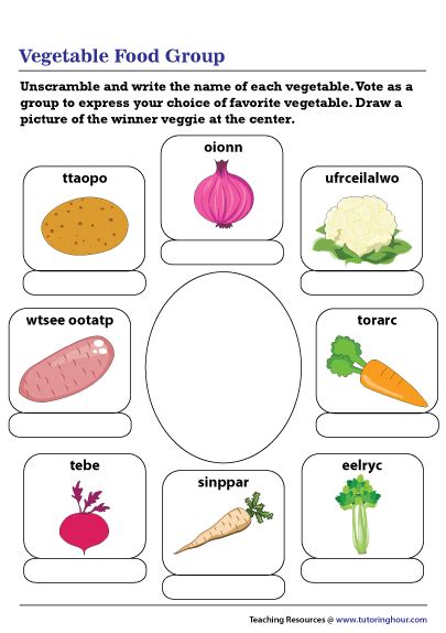 Vegetable Food Group Worksheet