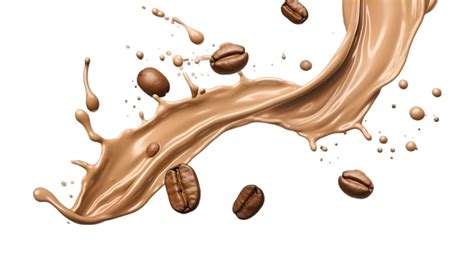 coffee splash wave with coffee beans isolated on a transparent ...