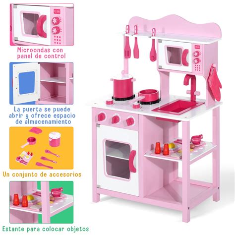 Cocina de Juguete Infantil con accesorios - Madera - Color Rosa ...