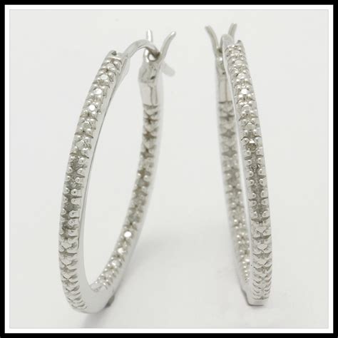 Solid .925 Sterling Silver, 0.075ctw Genuine Diamond Hoop Earrings ...