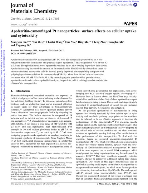 (PDF) Apoferritin-camouflaged Pt nanoparticles: Surface effects on ...