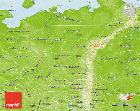 Physical Map of Komi Republic