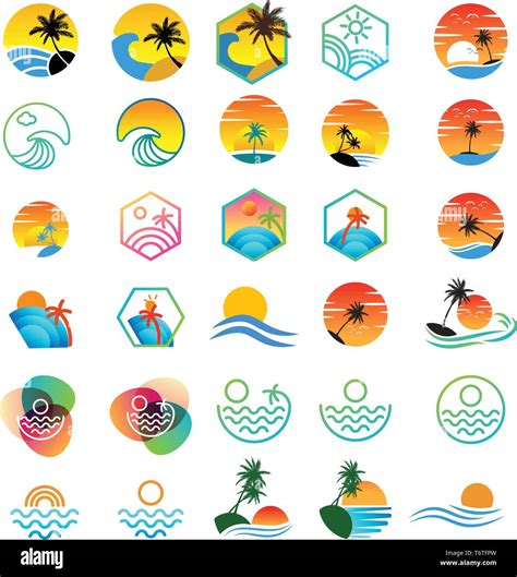 beach sunset logo design, holiday logo collection vector illustration ...