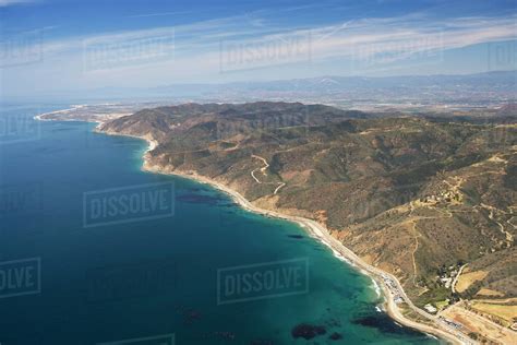 Aerial view of the California coastline; Malibu, California, United ...