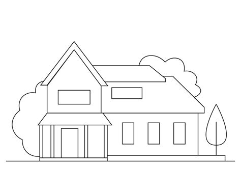 Easy Simple house Coloring page. modern House line art design. line art ...