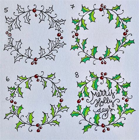 How to draw an easy Holly Wreath Doodle | Craft Designer | Marie ...