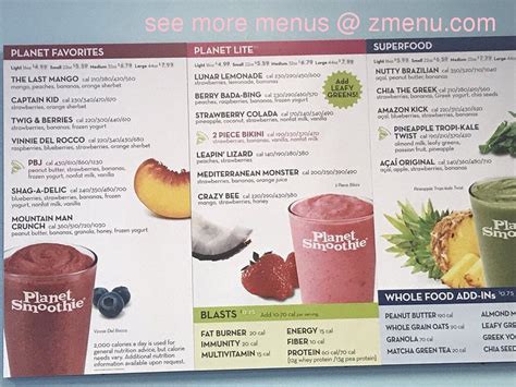 Online Menu of Planet Smoothie Restaurant, Orlando, Florida, 32822 - Zmenu