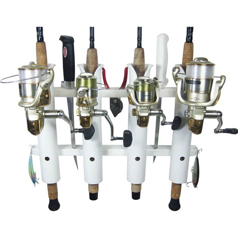 4 Rod Deluxe Fishing Rod Holder Rack White | Boat Outfitters