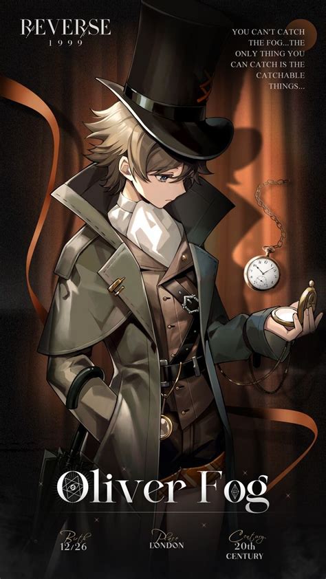 an anime character with a top hat holding a pocket watch and wearing a ...