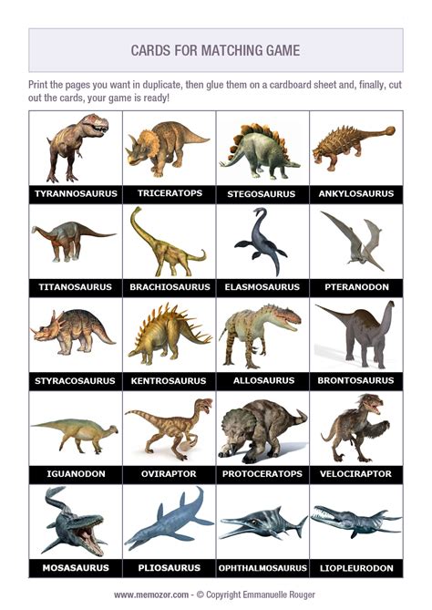 Dinosaur Identification Chart For Kids