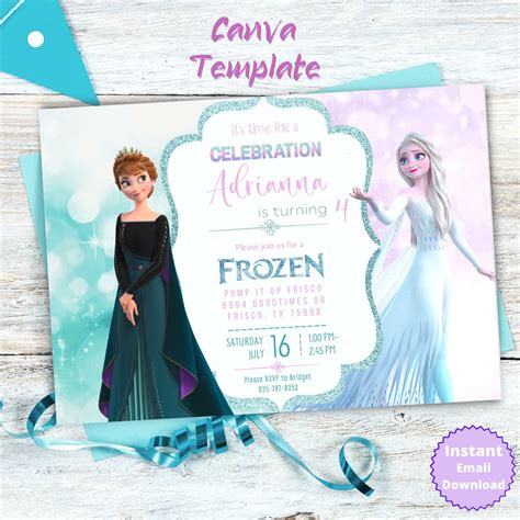 Editable Elsa and Anna Frozen Kids Birthday Invitation Template ...