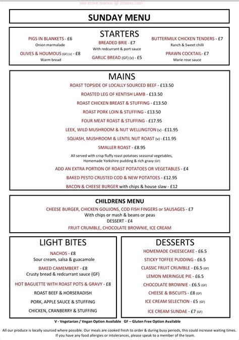 Menu at The Red Lion pub & bar, Hythe