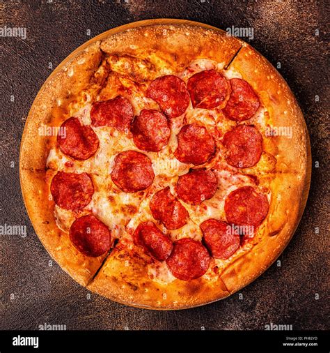 Pepperoni Pizza, top view Stock Photo - Alamy