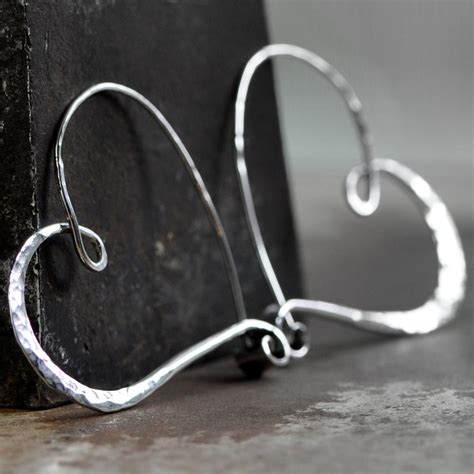 Large Silver Heart Hoop Earrings Hammered Sterling Silver - Etsy