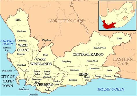 Map of the health districts and subdistricts in the Western Cape ...