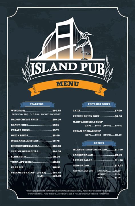 Pub Menu - Island Pub