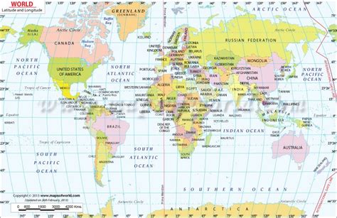 World Map with Latitude and Longitude