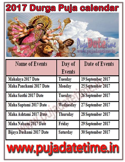 Durga Puja Calendar