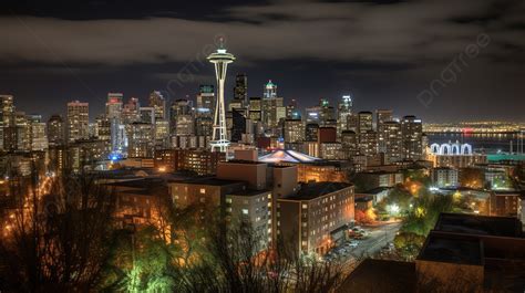 Skyline Of Seattle At Night Background, Pictures Of Seattle Washington ...