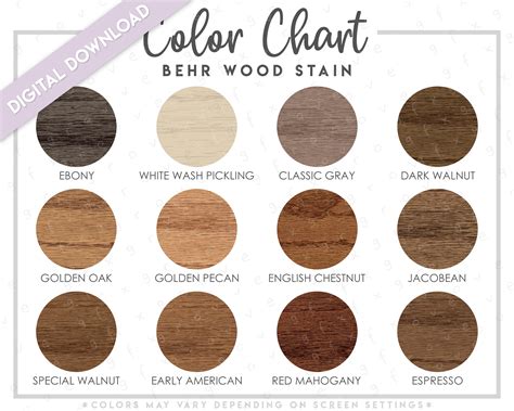 Behr Wood Stain Color Chart