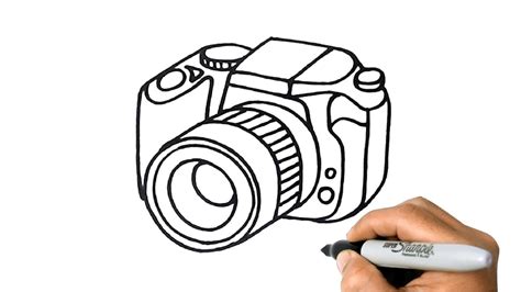 How to DRAW a DIGITAL CAMERA DLSR Easy Step by Step - YouTube