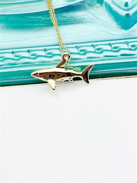 Shark Necklace Real 14K Gold Plated Shark Charm Sea Ocean - Etsy