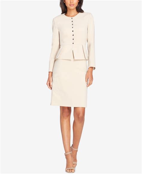 Tahari Pleated Peplum Skirt Suit in Natural | Lyst