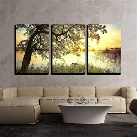 Beautiful Lakeside Sunset Boat Modern Design Home Decor Canvas Print ...