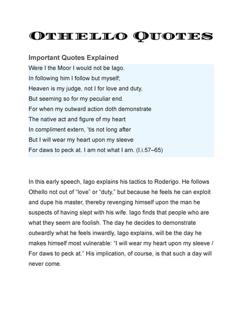 Othello Quotes - Othello Quotes Important Quotes Explained Were I the ...