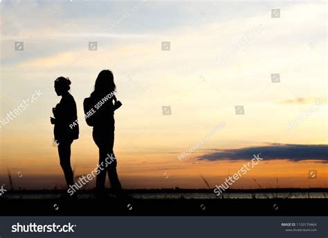 Couple Woman Silhouette Standing Sad During Stock Photo 1150179464 ...